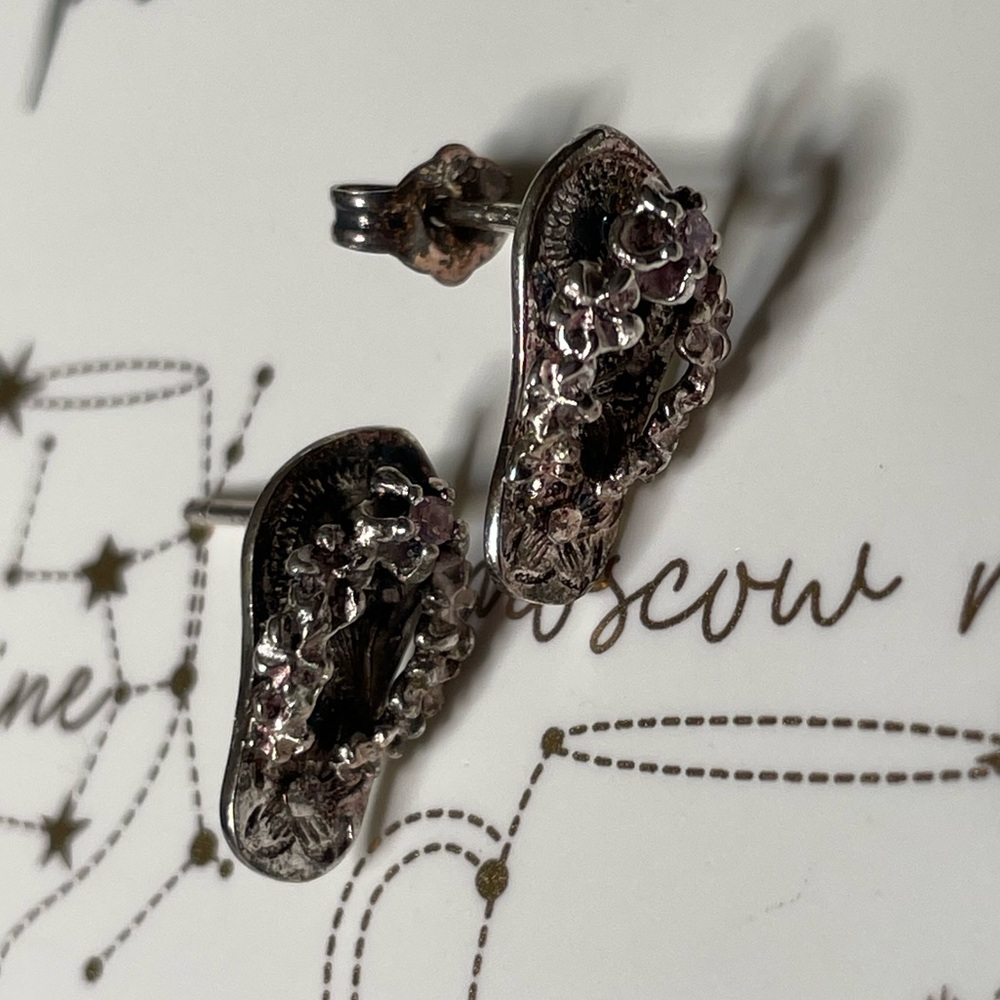 vintage sterling silver floral sandals earrings, dainty beachy vacation hawaiian - Picture 2 of 6